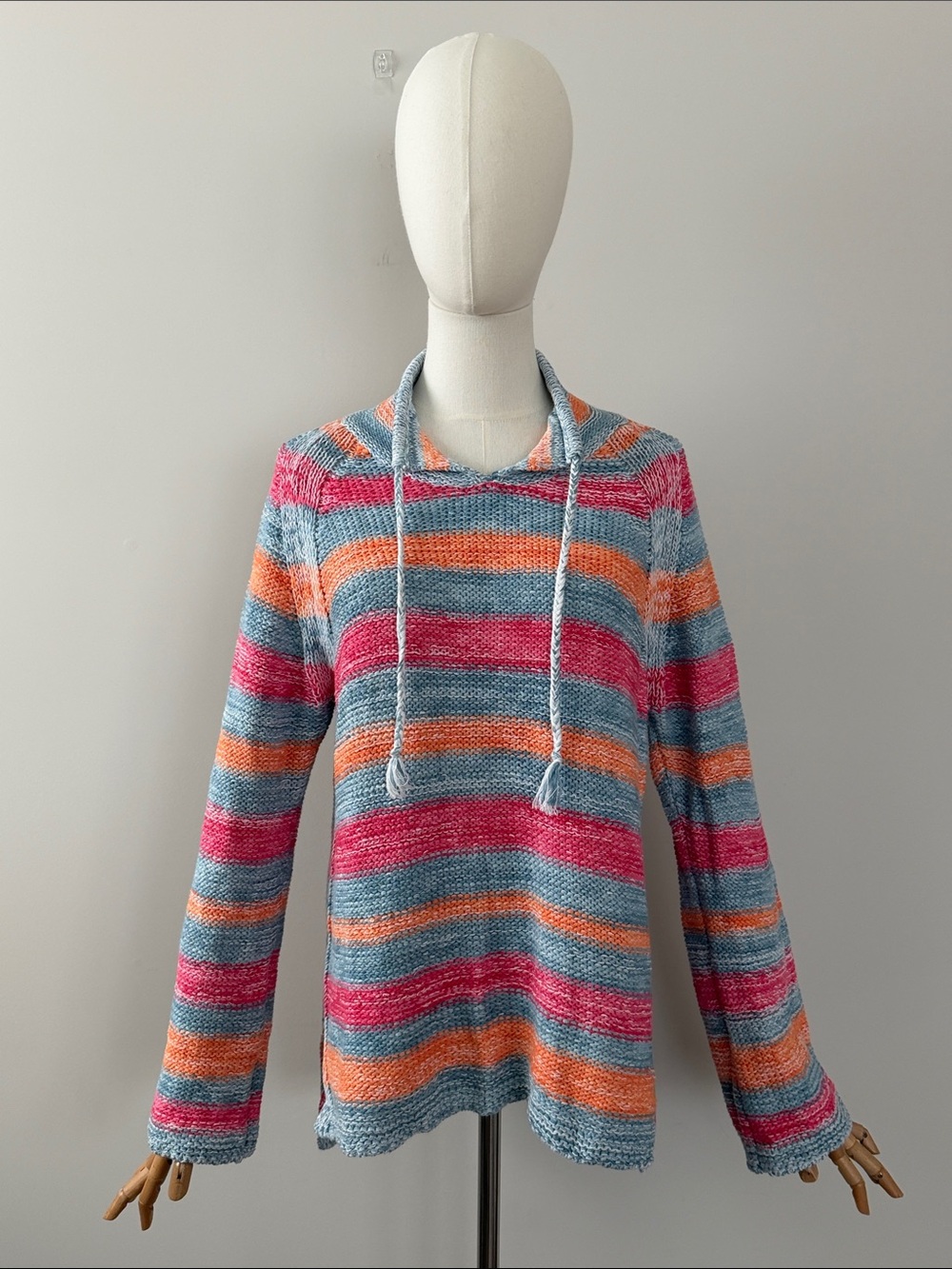 J. Jill Coastal Striped Cotton Linen Knit Sweater High Low Hem Size M - Picture 5 of 14
